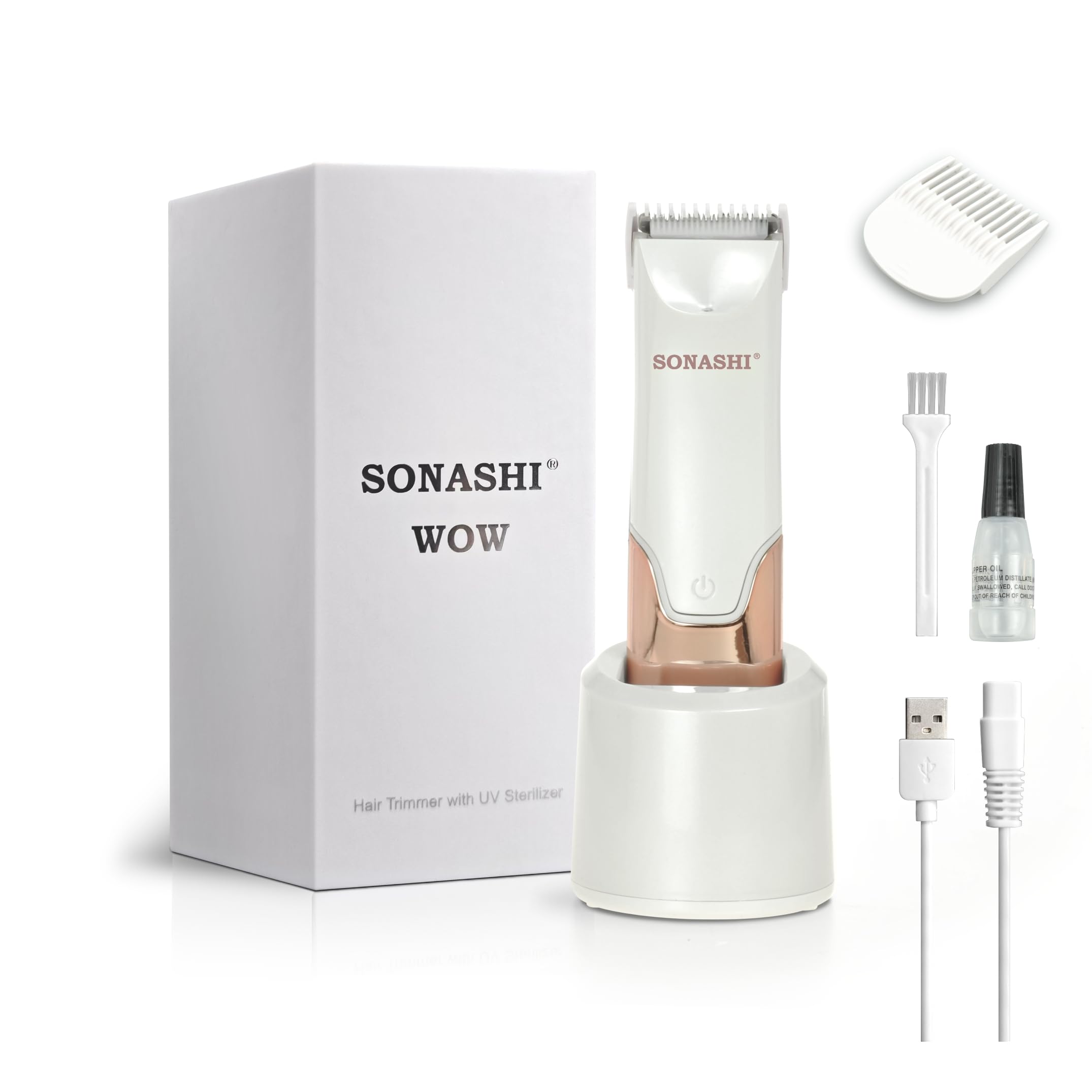 Tondeuse innovante 2 en 1 pour femme avec UV - Lumière LED intégrée, peigne réglable pour une coupe de précision, rechargeable, étanche, épilation indolore (blanc)