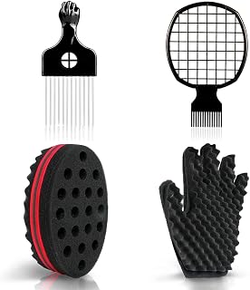 Selalu Curl Sponge Set with Glove, Metal Pick & Twist Comb - Quick Twists & Curls for Natural Hair Men Women
