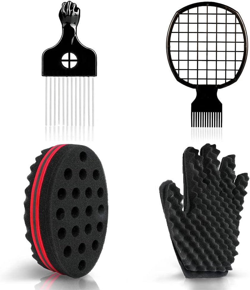 Selalu Curl Sponge Set with Glove, Metal Brush Pick and Twist Comb for Men and Women