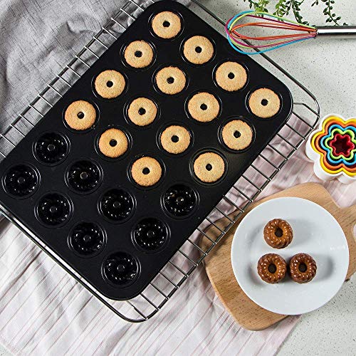 Webake Mini Fluted Tube Cake Pan, 24-Cup Non-Stick 1-3/4" Bite Size, Bundtinis Petite Fluted Cake Mold Heavy Gauge Carbon Steel #TOP6