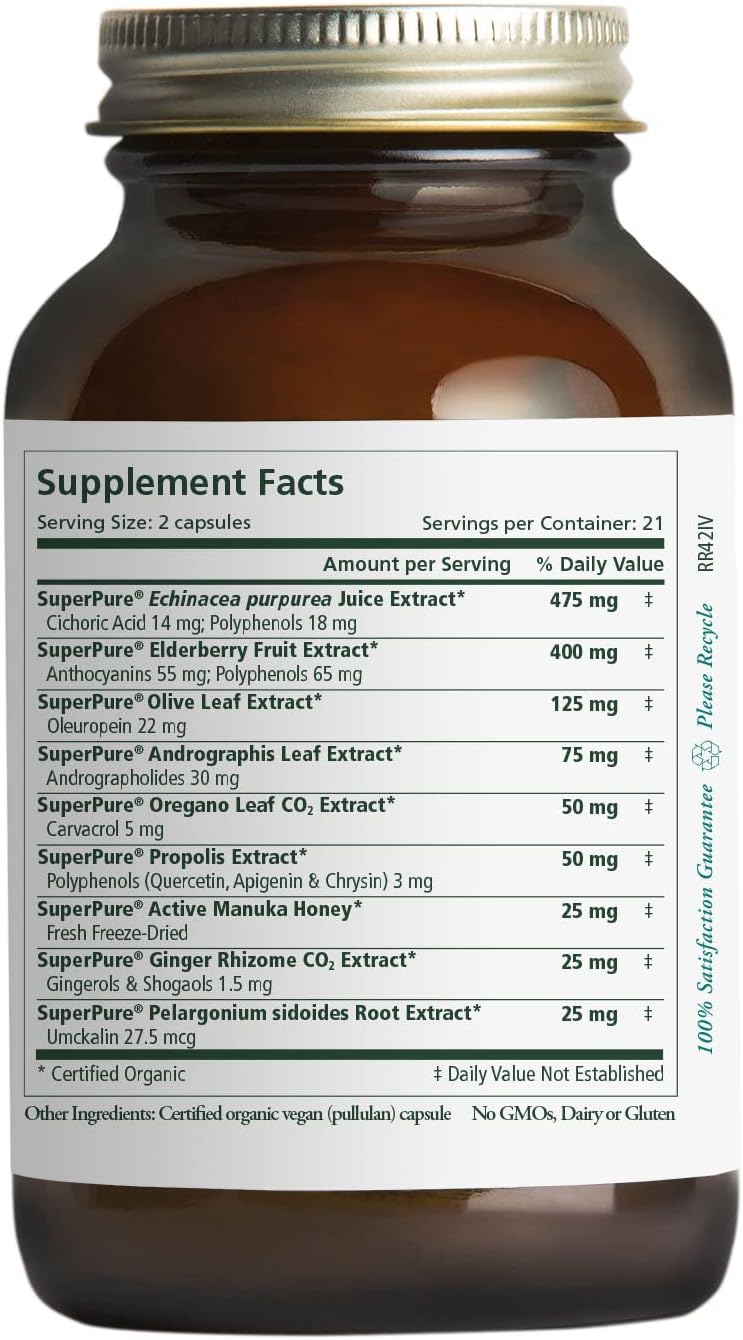 PURE SYNERGY Rapid Rescue | 42 Capsules | USDA Organic | Non-GMO | Vegan | Fast-Acting Immune Support with Elderberry and Echinacea Extract : Health & Household