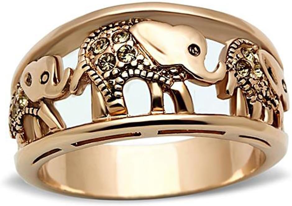 elegantshop Women's Elephant Caravan Crystal Citrine Rose Gold Plated Fashion Ring Size 5-11 (8)