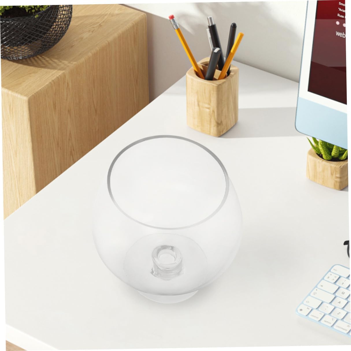 INOOMP Glass Fish Bowl Desktop Aquarium Tank 7000ml Glass Goldfish Bowl for Hydroponic Plants Tabletop Betta Fish Tank Office Decor