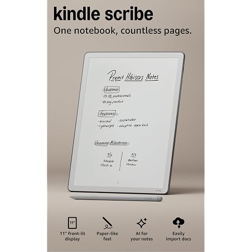 Amazon Kindle Scribe 64GB (newest model) — 11” display with front light, paper-like feel, and no distractions — Write in notebooks, docs, and books. Pen included - Graphite