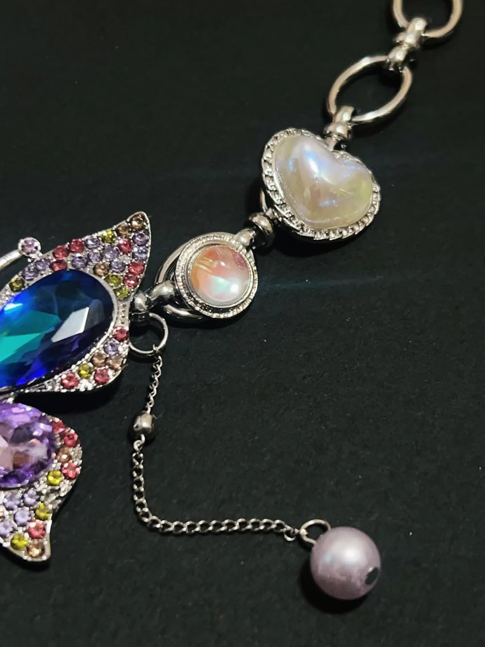 Fairy Chunky Chain Blue Purple Lavender Butterfly Charm Large Pendant Necklace Sliver Short Big Chunky Butterfly Necklaces for Women Multicolor Bling Grunge Fairy Collar Choker Necklace Jewelry - Image 5