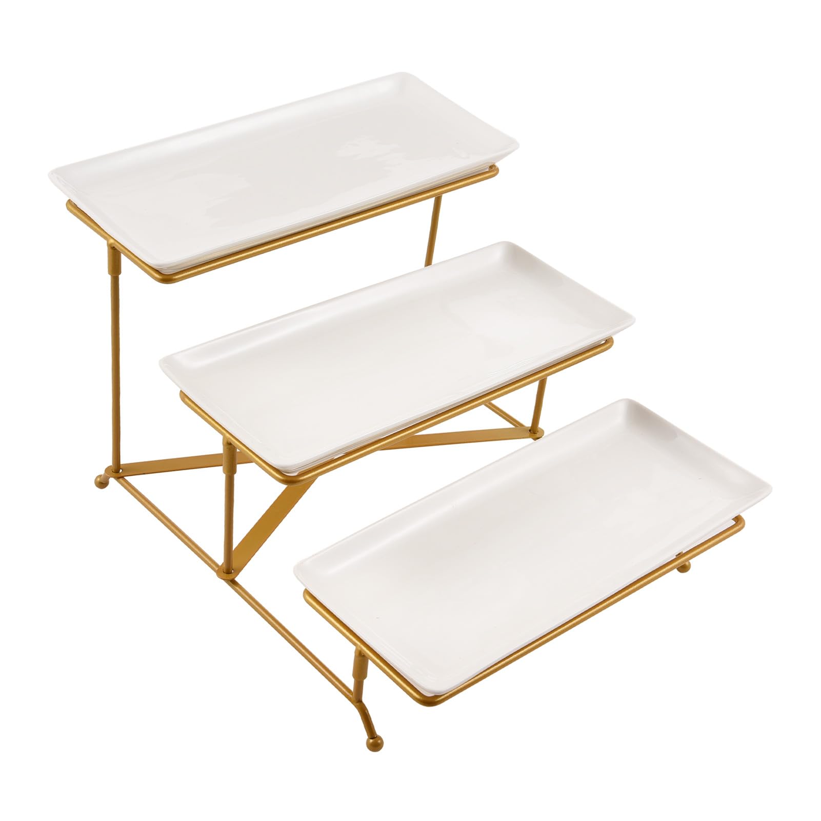 Jiawu Bandejas para Servir, Bandeja para Servir Desmontable de 3 Niveles, 12.0 X 5.0 in, Platos para Que Ahorran Espacio con Base de Acero Al Carbono para Fiestas, Alimentos, Frutas, Postres,
