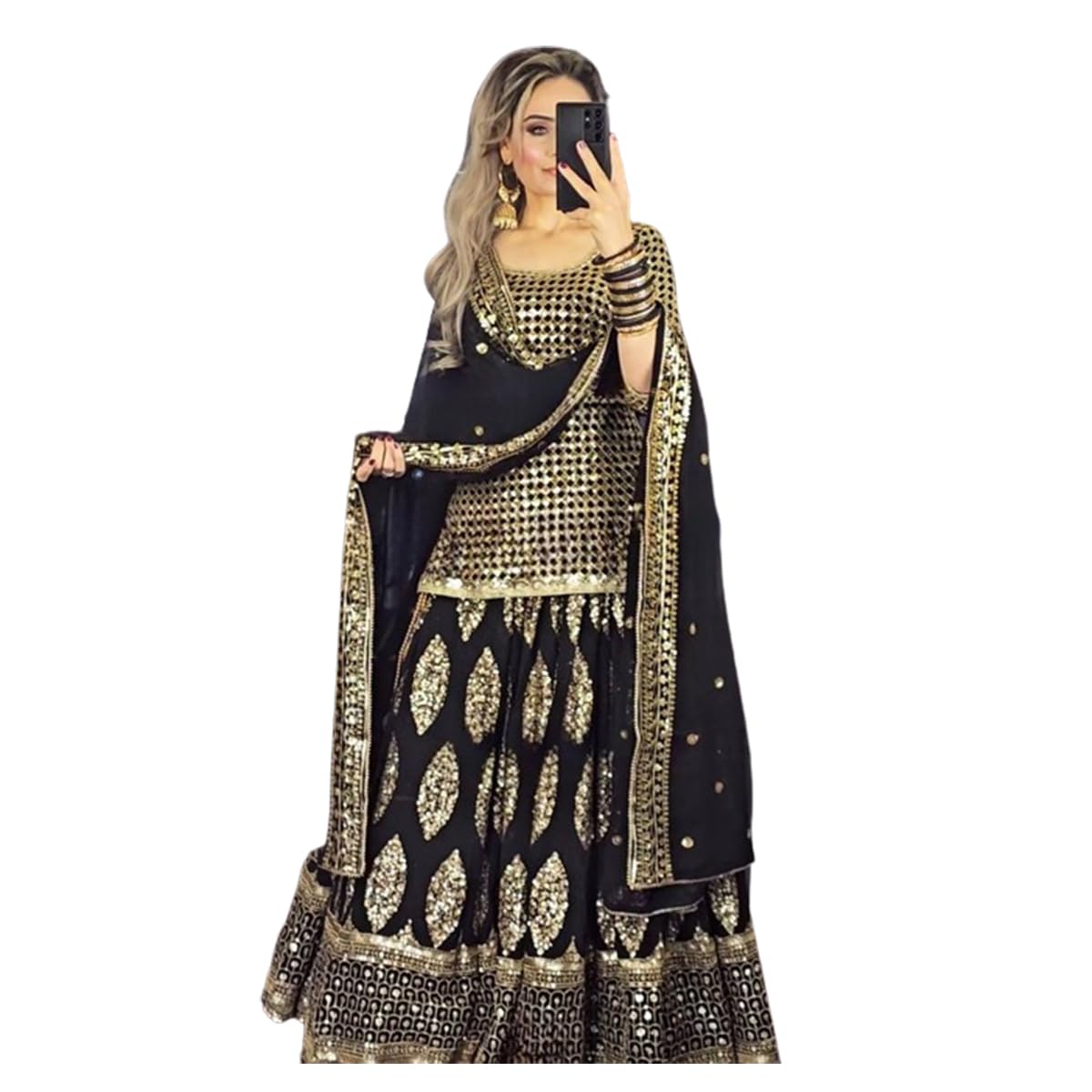 Women's GeorgetteStitched Floor-Length Gown - Traditional Indian Dress with Heavy Floral Embroidery for Wedding & Events SF201-ver-4 Orange-image-20