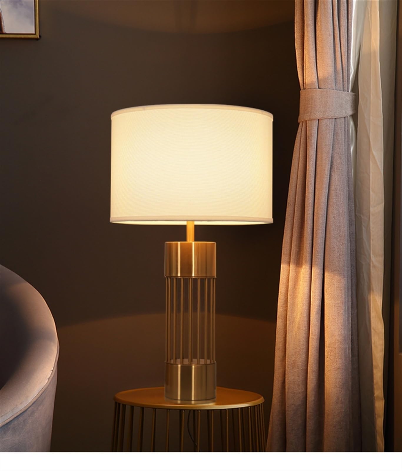 Lampy stołowe do sypialni Lampa biurkowa z kloszem z tkaniny Lampka nocna, Farmhouse Lampka nocna na biurko Lampa na biurko do sypialni Pokój gościnny Lampa do salonu Lampka na sto