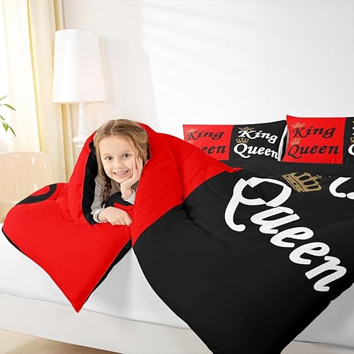 Miniatura 6 de Erosebridal Juego de ropa de cama con corona de tamaño King y Queen, color rojo y negro, juego de edredón para adultos, parejas, hombres y mujeres,