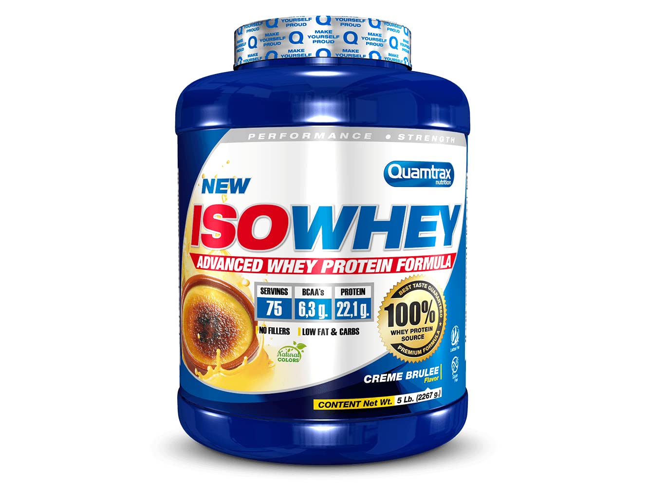 Quamtrax Nutrition - Iso Whey (Proteína de Suero de Leche Aislada) - 5 lb - Sabor Crème Brûlée - Alto contenido proteico, rápida absorción y bajo en grasas