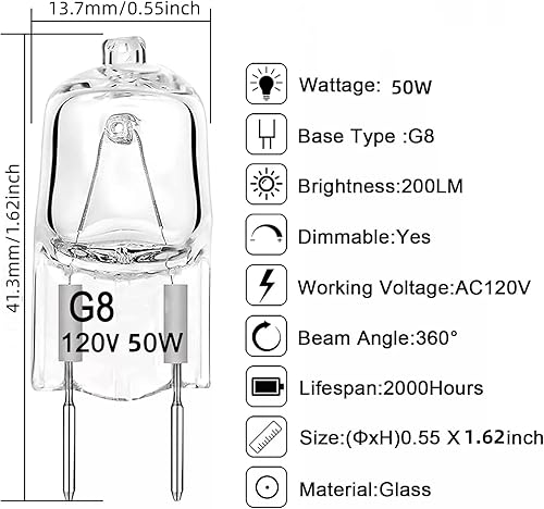 Miniatura 3 de Paquete de 2 bombillas halógenas de 120 V 50 W para horno microondas GE, luz nocturna/luz de estufa/bombilla de superficie, sustituye a WB08X10057,