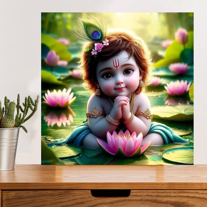Image of British Terminal Cute little Bal Gopal Baby God Krishna| Kanha Ji | Laddu Lord Makhan Chor Painting Religious Poster for Pregnant Women for wall (matt thin vinyl,sticker,multicolor,unframed)| bj420