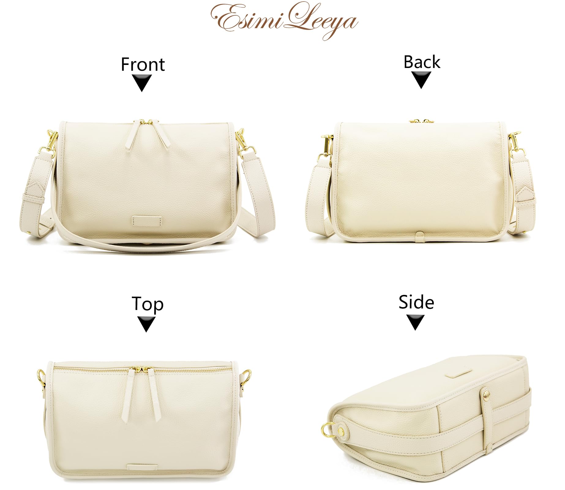 Esimileeya Off-White Leather Crossbody Bag for Women, L 11