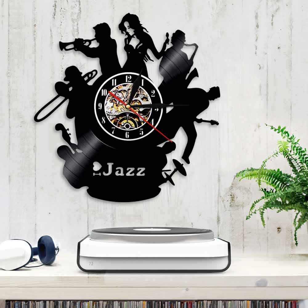 ELD 30 cm muzyka jazzowa sztuka dekoracja 3D zegar ścienny vintage płyta winylowa zegar czasowy wystrój domu zegary wyjątkowy prezent dla muzyka jazzowego artystyczne zegary ścienne zegarki