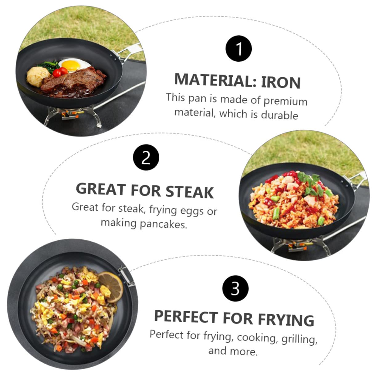 Bratpfannen, 3 Stück, 9 Bratpfannen, Grillpfannen for Backofen, Induktionskochfeld, Campingpfannen, gebratenes Campingkochgeschirr, Camping-Grillpfanne, Mini-Wok, Herd, Grillpfanne