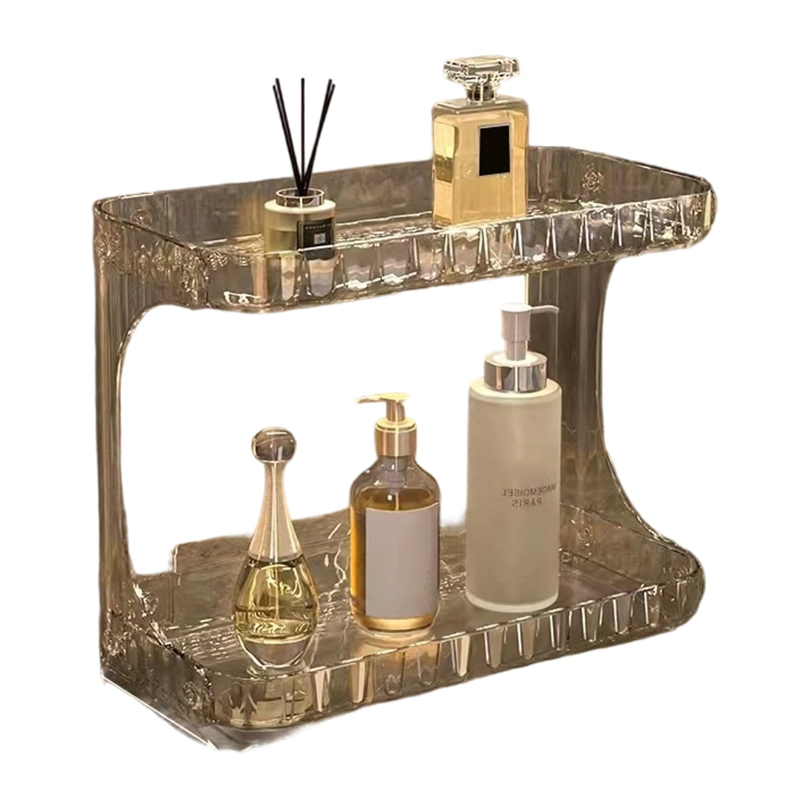 LUCKGONI Elegant Double Layer Bathroom Shelf Organizers Sturdy Frame Secure Storage for Cosmetics for Home Decoration