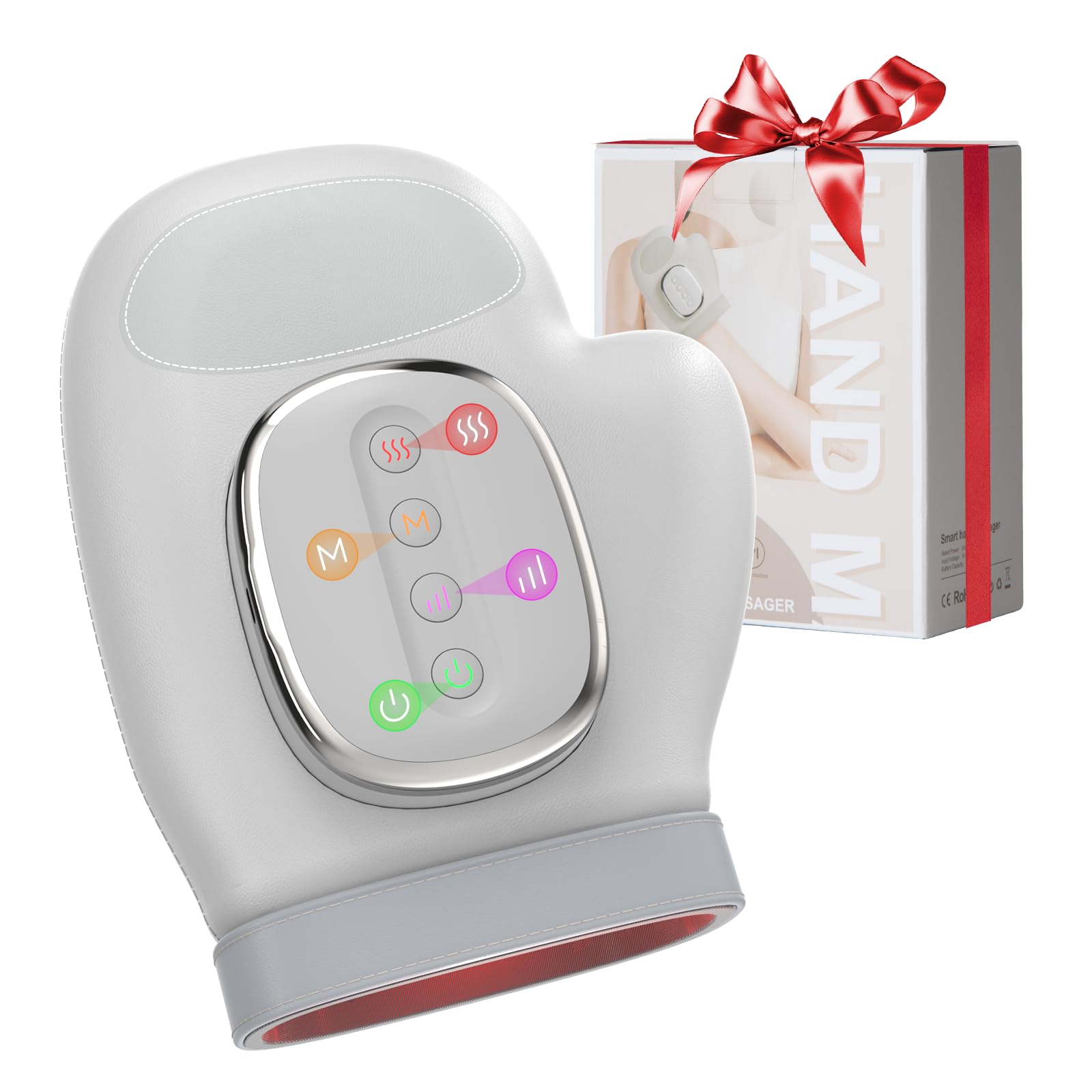 Massaggiatore per Mani Airbag, con Calore e Compressione | Guanto massaggiatore elettrico ricaricabile con 3 programmi di massaggio, 3 temperature e 5 livelli di pressione