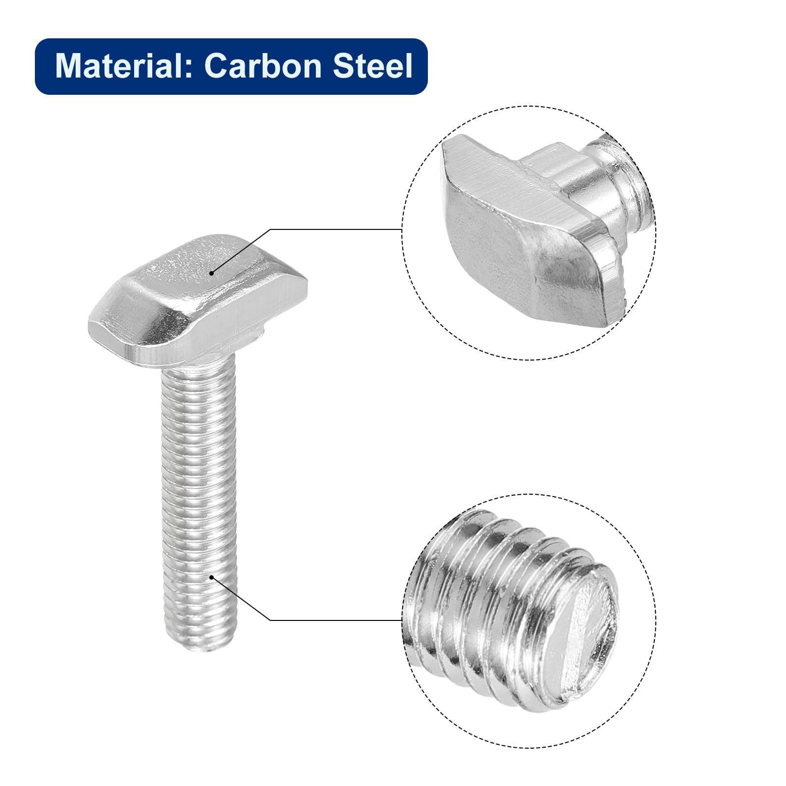 QUARKZMAN 30Pcs Boulons en T-Slot, M6 x 30mm Boulon à Tête de Marteau T Vis Goujon pour Profilé en Aluminium à Rainure en T Série 3030, Acier Inoxydable 304, Argent