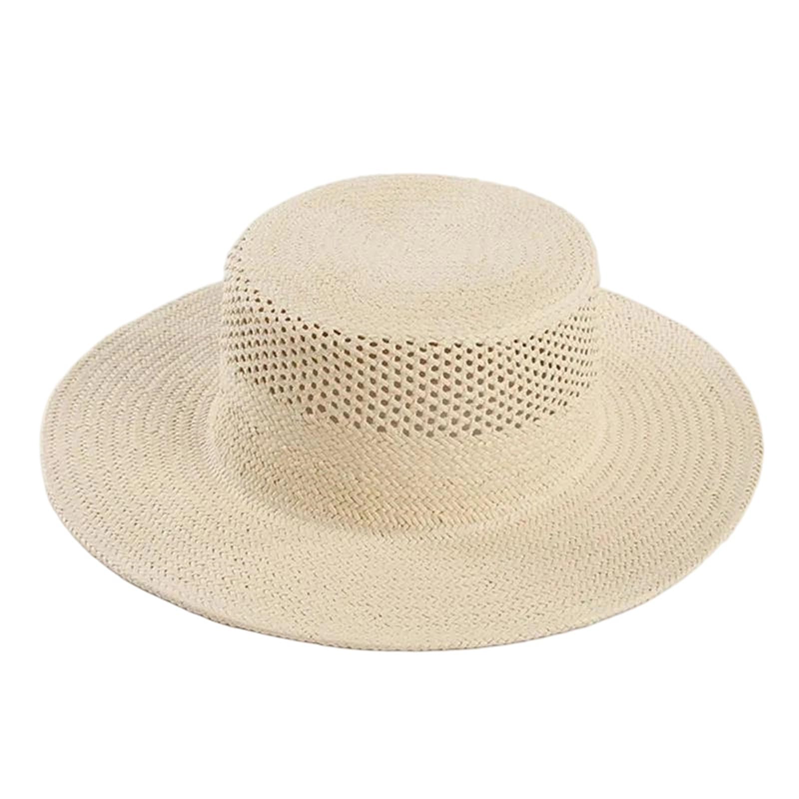 Sombreros de paja beige para mujer, sombrero de verano de ala ancha hueca de paja para el sol, para viajes, playa