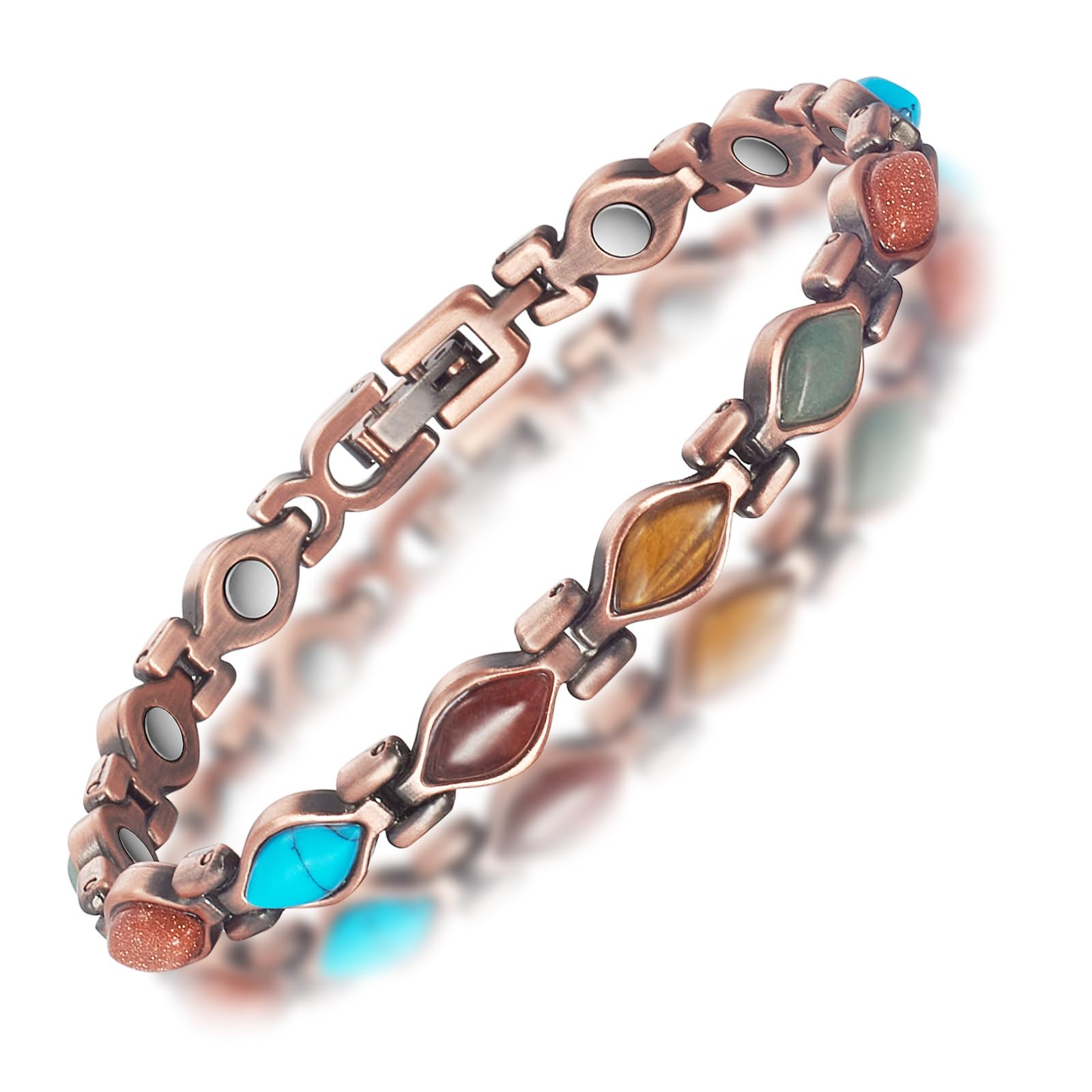 EnerCoppeX Damen-Kupferarmband, reines Kupfer, verstellbare Farbe, Türkis-Armband, 3500 Gauß-Magnet, modischer Türkis-Magnetschmuck, Kupfer