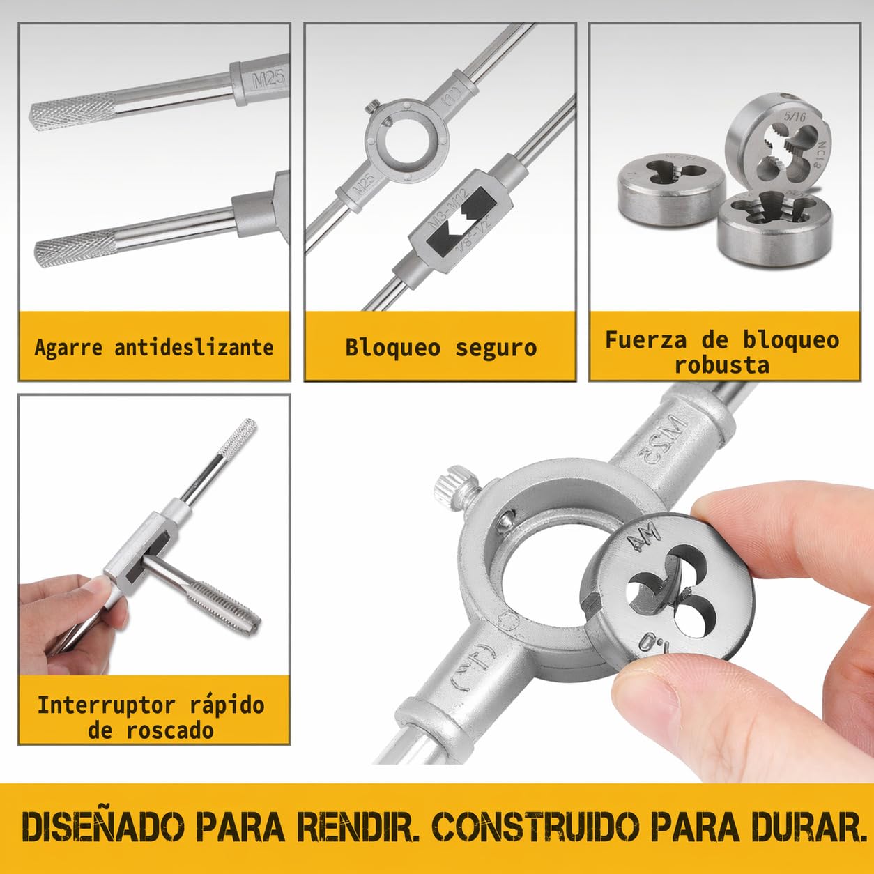 Hi-Spec Juego de Terrajas y Machos de 20 Piezas. Troqueles Métricos, Grifos y Manijas de LLave. Juego de Herramientas Manuales para Cortar, Roscar, y Moldear Tuercas, Pernos, Tornillos, Bujias, y Mas.