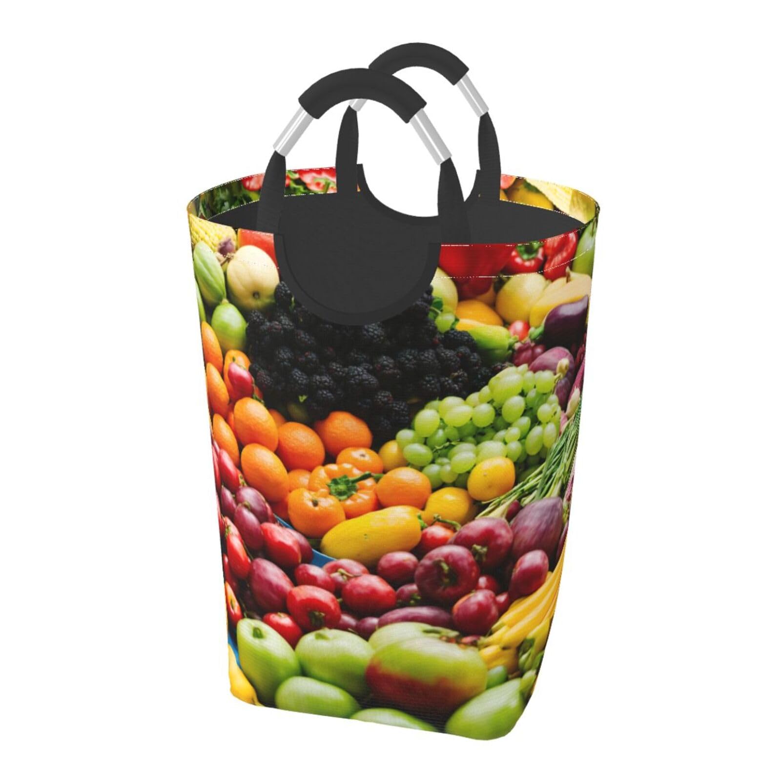 Vegetable Fruit Print Collapsible Storage Basket Foldable Laundry Bag Travel Camping Bathroom Bedroom