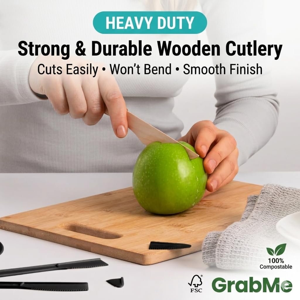 100% Compostable Wooden Cutlery Set – 300 Pieces (100 Forks, 100 Knives, 100 Spoons). Eco-friendly disposable utensils for parties, catering, picnics, travel, and daily use. Durable plastic-free