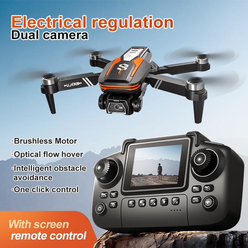 LU80 Drone con cámara 4K dual, evitación de obstáculos inteligente, transmisión WiFi en tiempo real, estabilización óptica, vuelo estacionario preciso, mando a distancia con pantalla (azul)