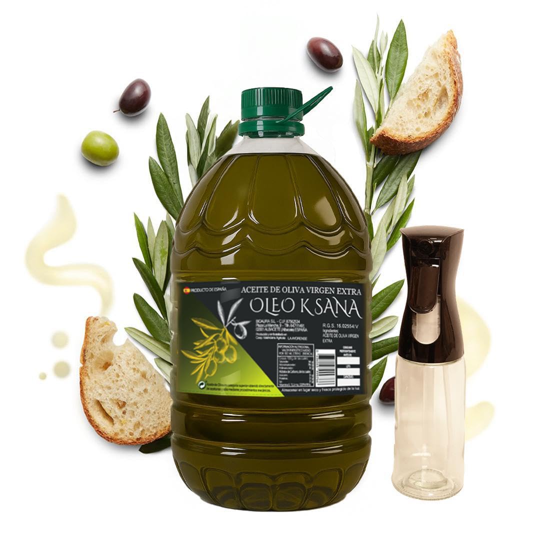 Oleo Ksana Aceite de Oliva Virgen Extra 5 Litros, Prensado en Frío, Nueva Cosecha, Sin Mezclas, Valencia con Dosificador incluido