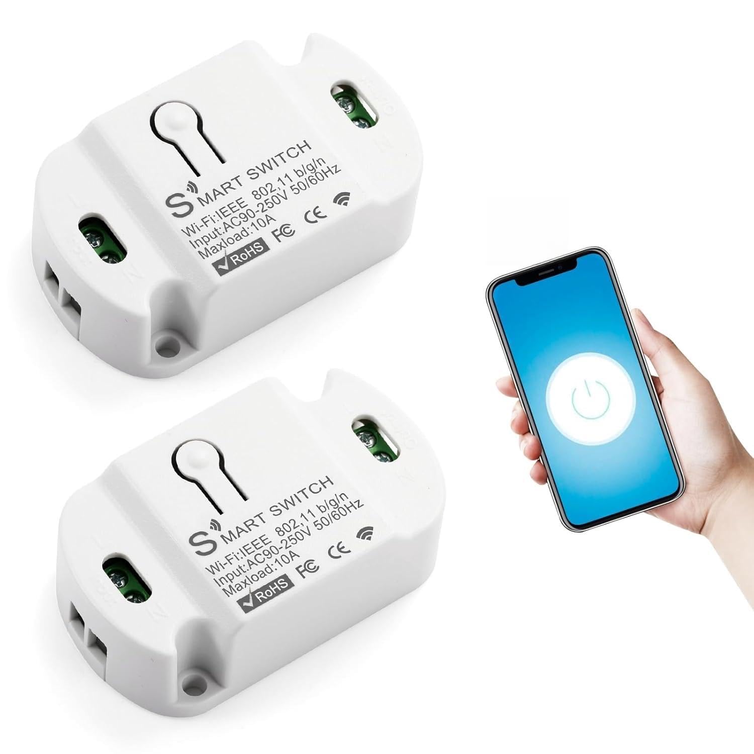 DEWIN 10A Smart WiFi Wireless Light Switch, 2PCS WiFi Remote Timer Switch Universal DIY Module for Smart Home Automation Smart Life APP/Tuya APP, Voice Control Compatible with Alexa/Google
