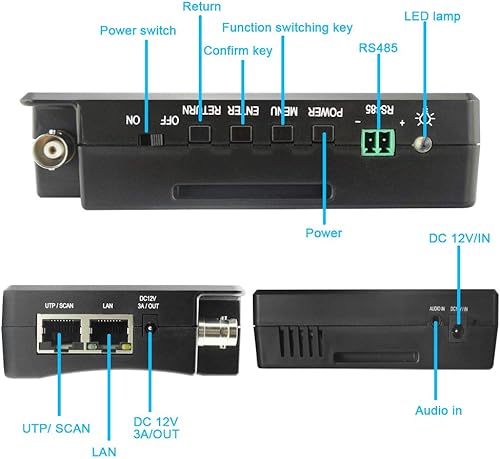 Miniatura 3 de EVERSECU Probador de CCTV 5 en 1 compatible con cámara IP hasta 4K y cámara analógica 720P1080P3mp4mp5 megapíxeles AHD TVI CVI y CVBS monitor de