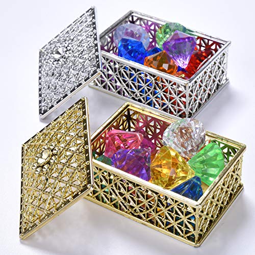 Hercugifts Diving Gem Pool Toy 16 Colorful Diamond Set with Two Treasure Box and Golden mesh Bag Summer Swimming Gem Pirate Diving Toys Set Dive Throw Toy Set Underwater Swimming Toy