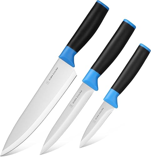 Juego de 3 cuchillos de cocina, incluyendo cuchillo de pelar, utilidad y chef, cuchillas de acero inoxidable de alto carbono de corte afilado con
