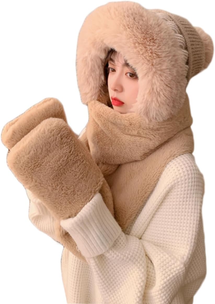 Amazon | [JUI3N] フード付マフラー もこもこ 無地 あんずいろ1 帽子