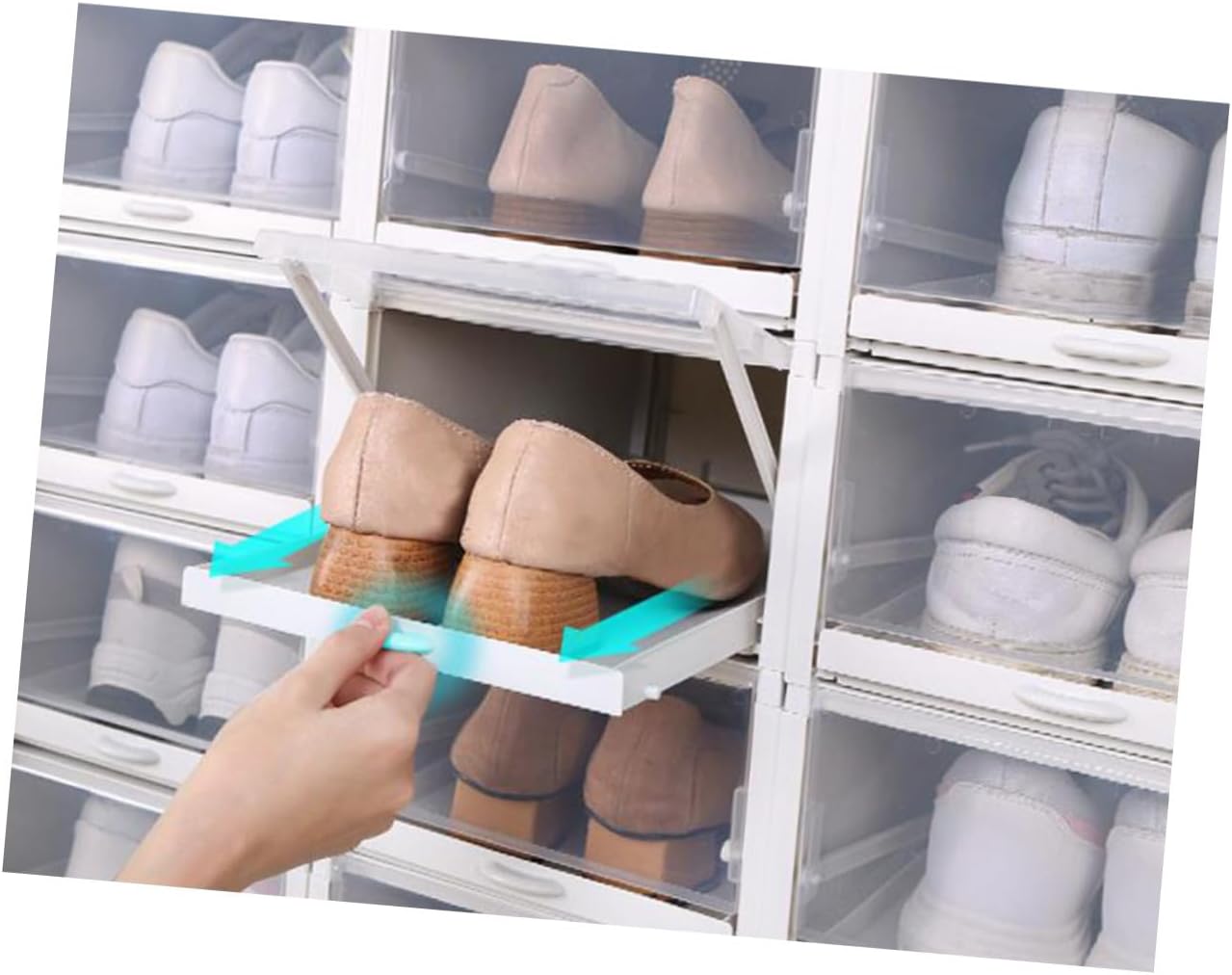 3pcs Plastic Stacking Shoe Storage Boxes Drawer Type Organizer for Women's Shoes Storage Organizer