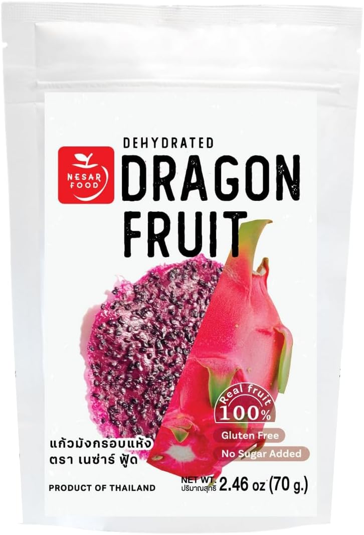 NESAR FOOD Premium dried dragon fruit, Dehydrated Dragon Fruit 100% Natural 70 G, no sugar added, Healthy, Natural dried Dragon fruit pieces, Fruit snacks (2.46 oz Pack of 1)