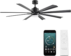 Modern Forms Size Matters Indoor and Outdoor 8-Blade 65in Smart Ceiling Fan in Matte Black with 2700K-3000K-4000K-5000K Selectable LED Light Kit and Remote Control with Alexa and iOS or Android App