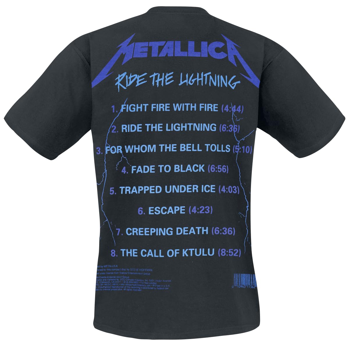 Metallica T-Shirt pour Homme Ride The Lightning Tracks (Impression arrière) Slim fit Noir