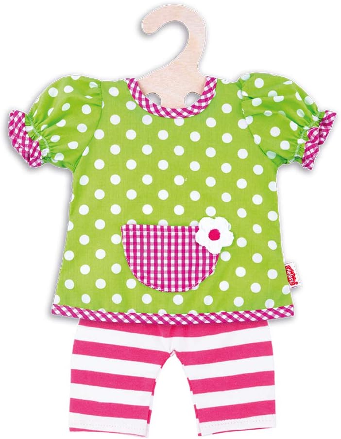 Heless 1255 - Juego de ropa para muñecas, 2 piezas con percha y polainas, talla 28 - 35 cm