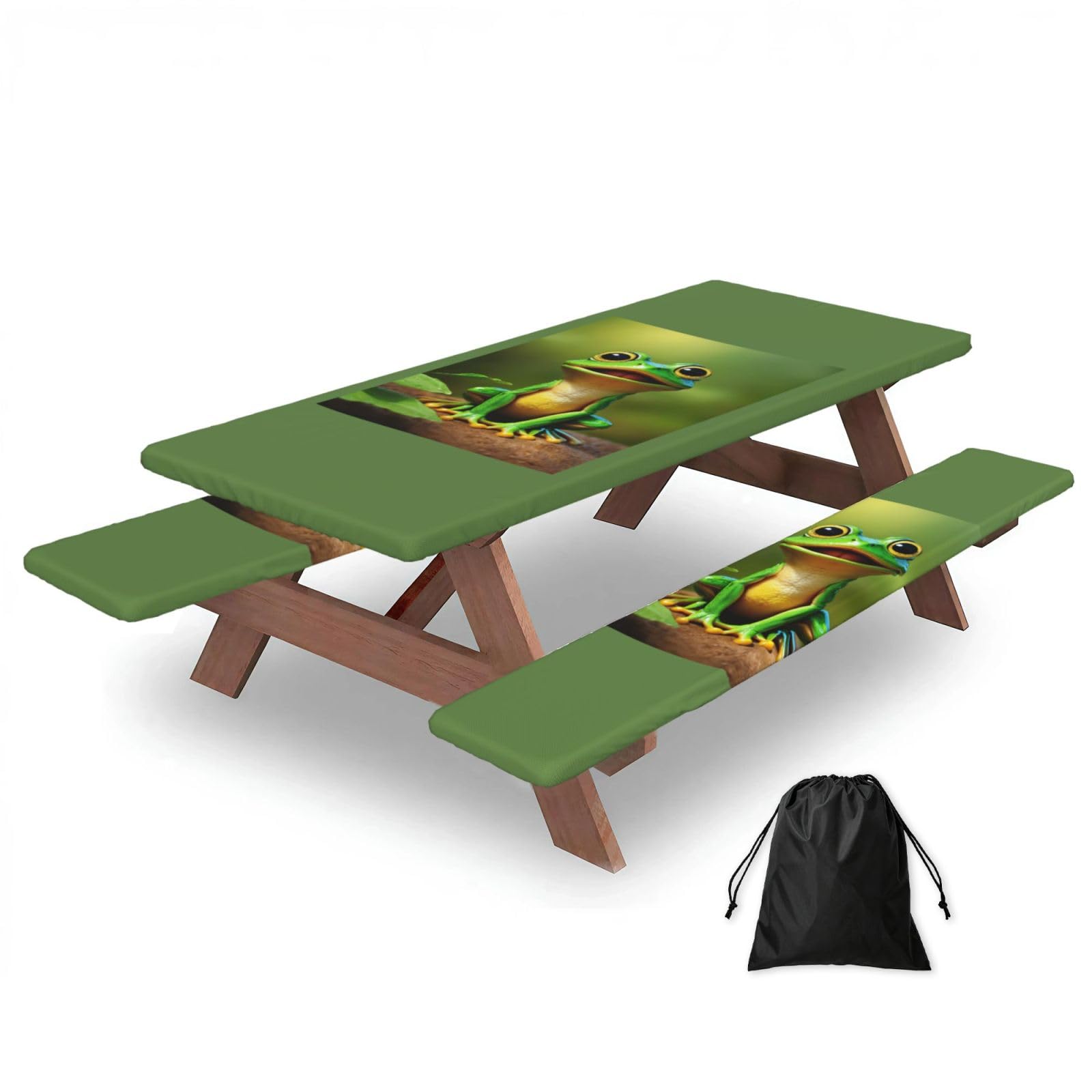 PPHGUT Green Frog Print Picnic Table Bench Cover Set Outdoor Garden Bbq Protector For Family Camping