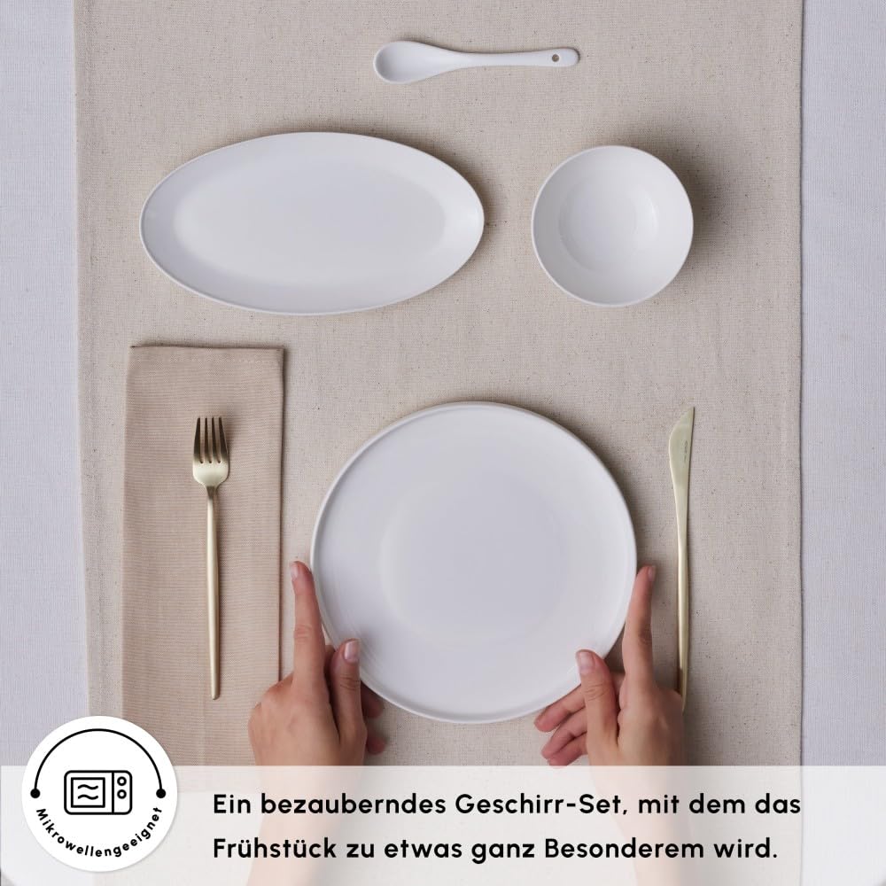 Karaca Forever Bone Fika - Set Colazione 22 Pezzi, Set Piatti Moderni per 6 Persone, Servizio Piatti in Porcellana per Brunch, Formaggi e Marmellate - Bianco