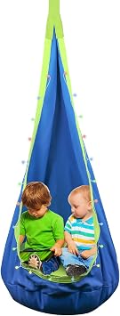 Light Up Kids Pod Swing Seat - Child Hanging Hammock Swing Chair Cotton with LED Lights, Sensory Pod Swing Chair with Inflatable Pillow & All Accessories for Indoor and Outdoor Use Calming SwingBlue