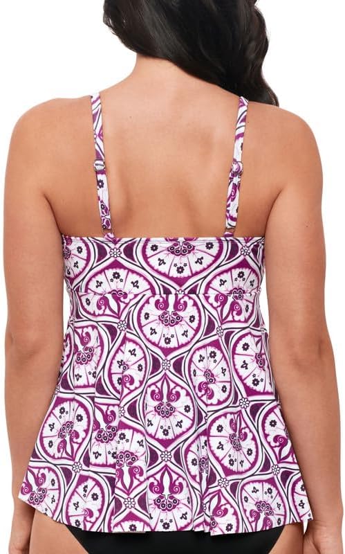 Swim Solutions Women's Tiletale V-Neck Tankini Top (Magenta, 12) - Image 3