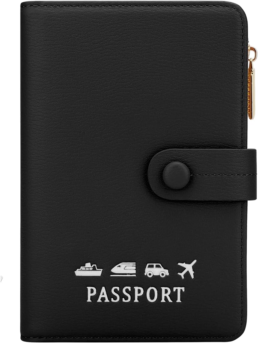 DOB SECHS Passport Holder Wallet for Women, Leather RFID Blocking Passport Cover Credit Cards Case Women Travel Accessories Organizer Pouch Bag with ID Window+Zippered Cash Pocket+SIM Slots, Black DOB SECHS Passport Holder Wallet for Women, Leather RFID Blocking Passport Cover Credit Cards Case Women Travel Accessories Organizer Pouch Bag with ID Window+Zippered Cash Pocket+SIM Slots, Black