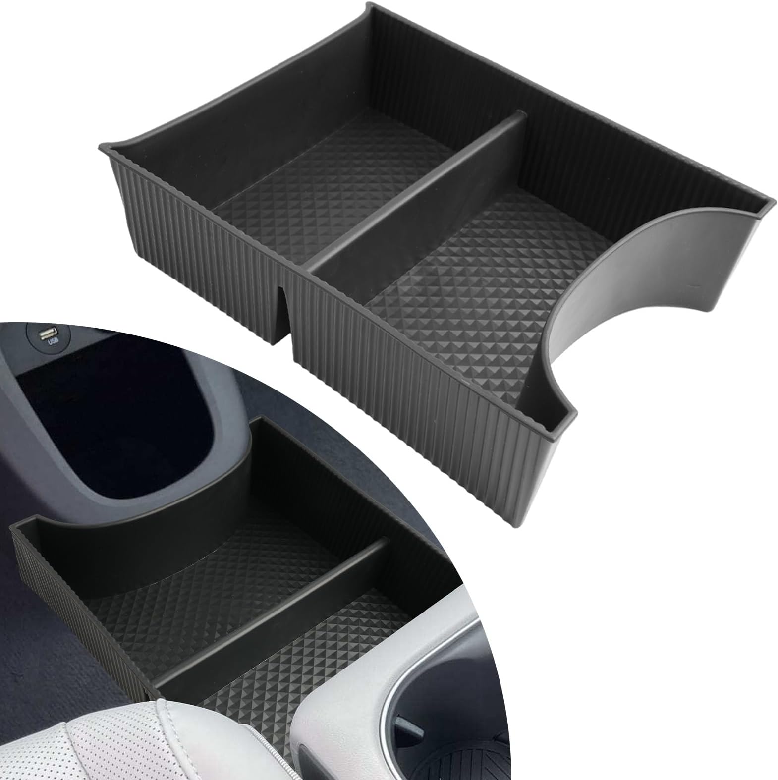 YEE PIN 2022-2024 Ioniq 5 Center Console Organizer, 2-Compartment Floor Tray, ABS Plastic, Ioniq 5 Accessories