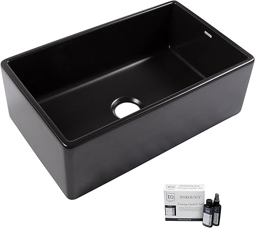 Sinkology SK499-30FC-MB-AMZ Austen Farmhouse - Fregadero de cocina de arcilla refractaria de 30 pulgadas con un solo tazón para la noche de verano,