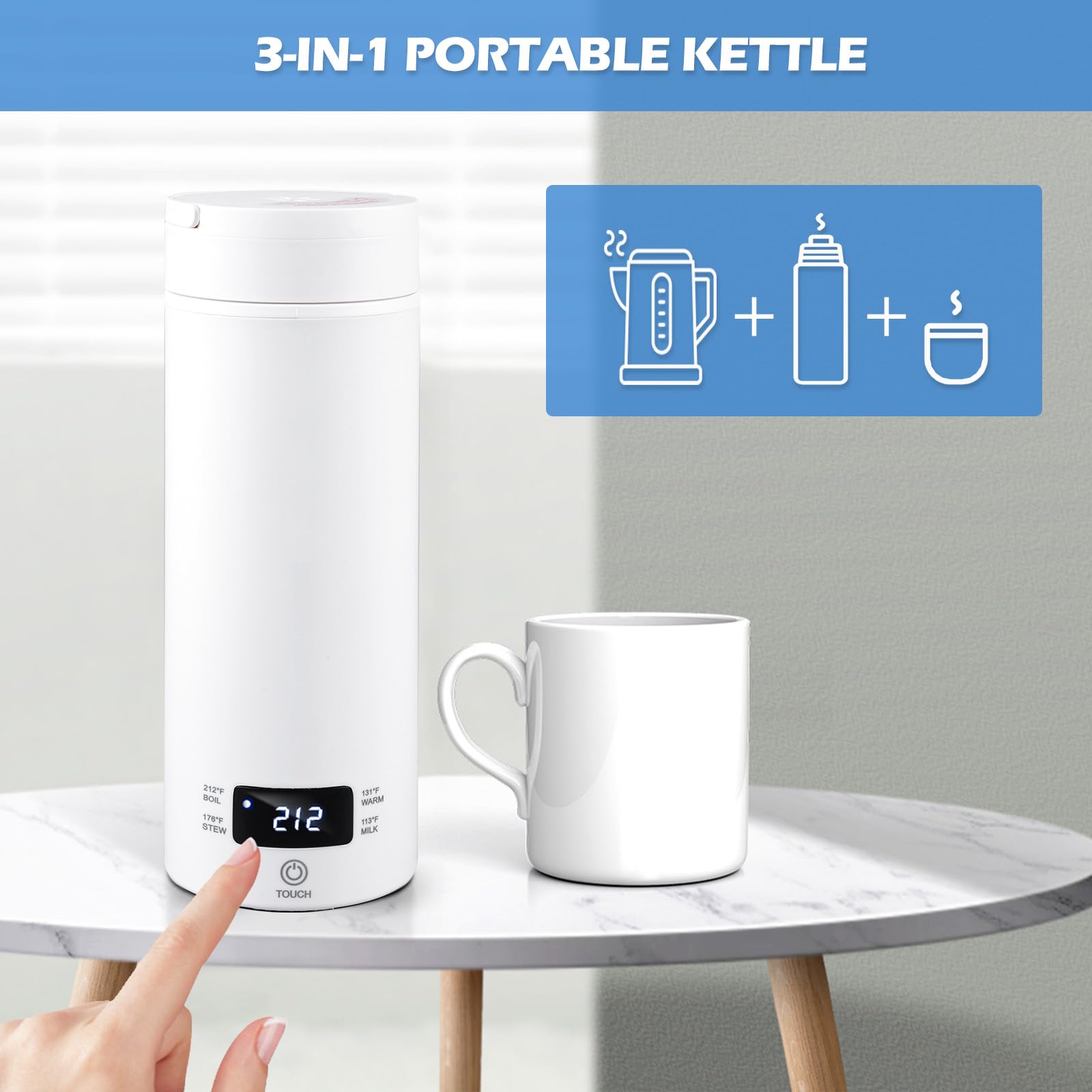 Hervidor de viaje pequeño, hervidor de agua de viaje de 500 ml, acero inoxidable 316, apagado automático, calentamiento rápido para té y café, compacto para viajes
