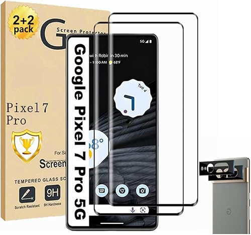 Paquete de 2 protectores de pantalla para Google Pixel 7 Pro (paquete de 2 + 2 unidades) 2 protectores de lente de cámara de vidrio templado,