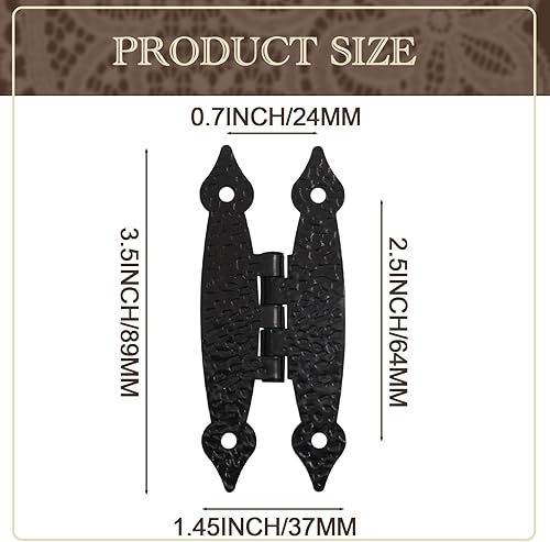 Vista 14 de Murtenze Paquete de 4 bisagras en H antiguas negras de 3.5 pulgadas, bisagras de gabinete de acero laminado en frío, bisagras planas de puerta