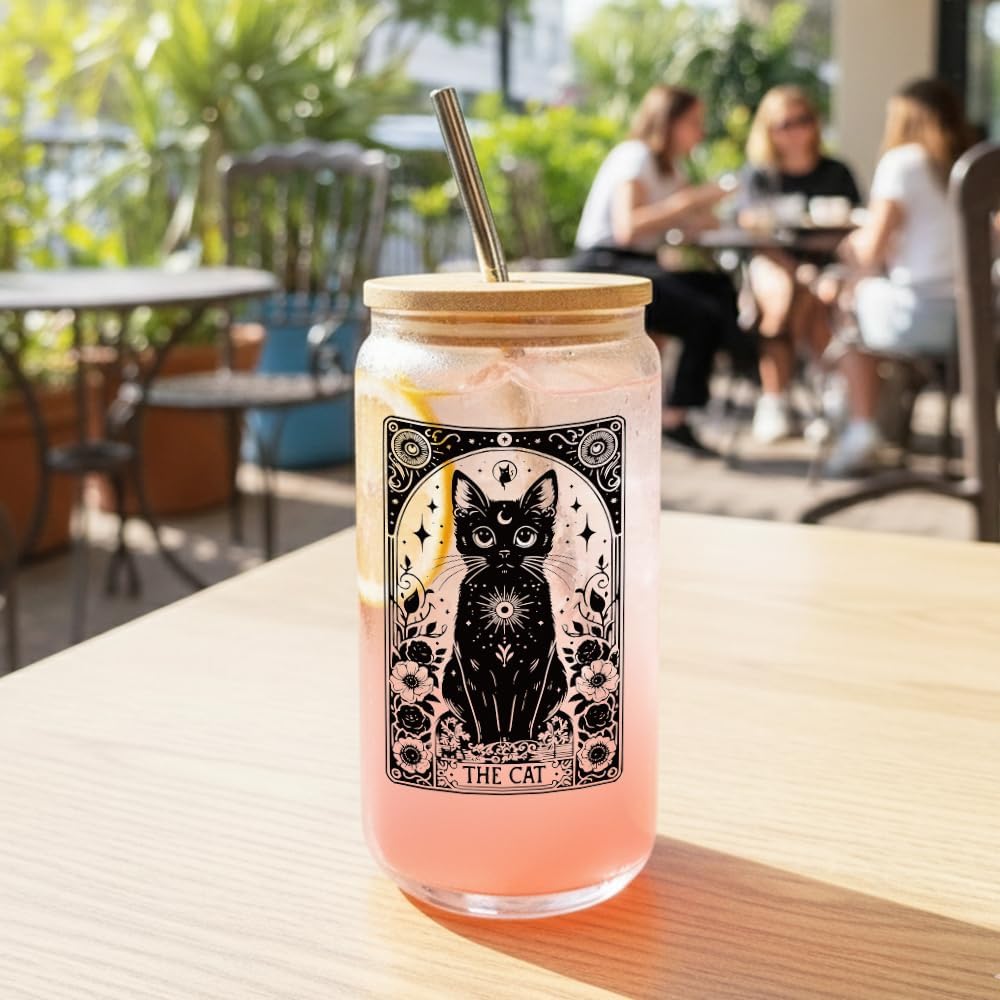 The Cat Glass Coffee Cups,Cute Cat Gifts for Women,Cats Mom,Cats Lady,Friends,Sister,Daughter,16oz Glass Tumbler with Straw and Lid Gift,Cute Drinking Cup Gifts for Birthday,christmas,Thanksgiving-61 - Image 4